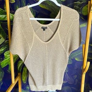 Express Gold Metallic Mesh Raglan short sleeve top